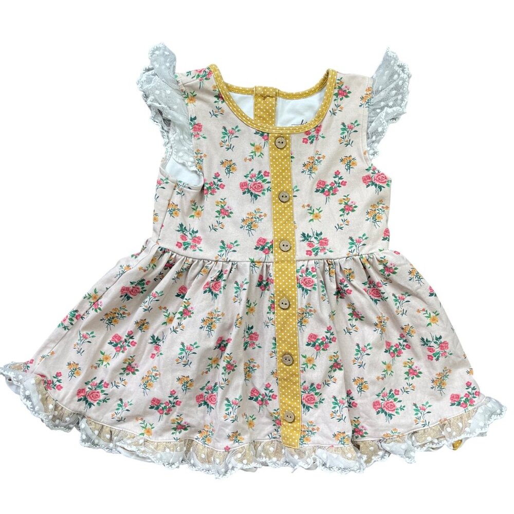 Love‎ + Grow Mustard Garden Tunic Top Girls Size 6 Open Back Ruffles Jersey Knit